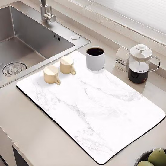 Tappetino assorbente per cucina e bagno, 60 x 40 cm, ad asciugatura rapida, per accessori da giardino, lavastoviglie, cucina, marmo bianco