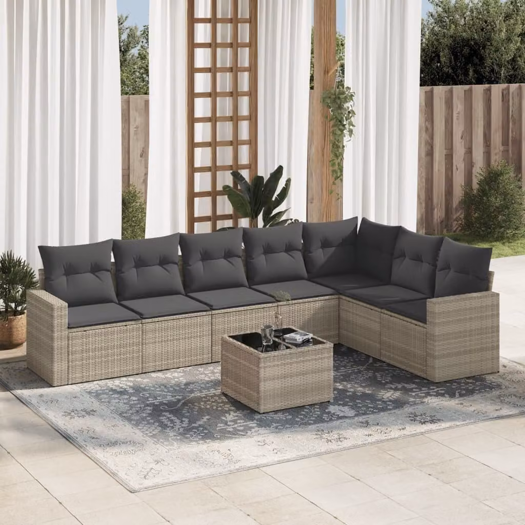 Maison Exclusive - Set Divano da Giardino 8pz con Cuscini Grigio Chiaro Polyrattan