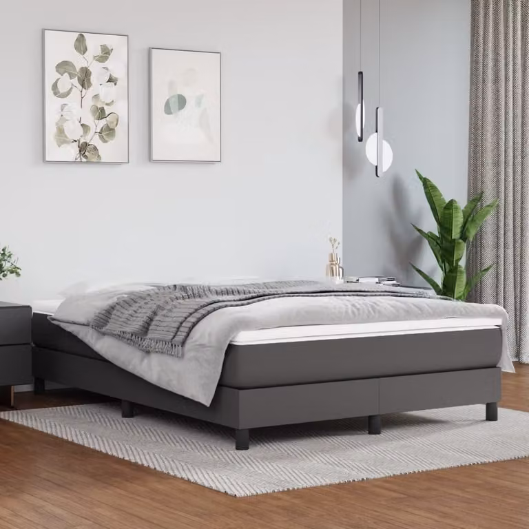 The Living Store Letto a molle con materasso grigio 140x200 cm in Pelle finta