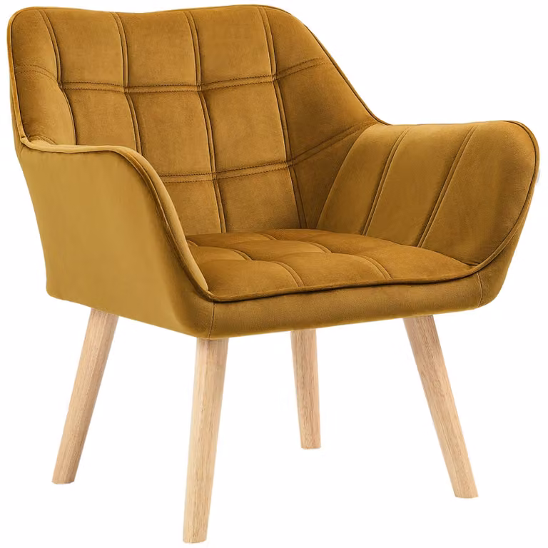Poltrona – Divano a una piazza – Poltrona imbottita – Poltrona relax – Sedia scandinava – Rivestimento in velluto giallo – Peso massimo: 120 kg