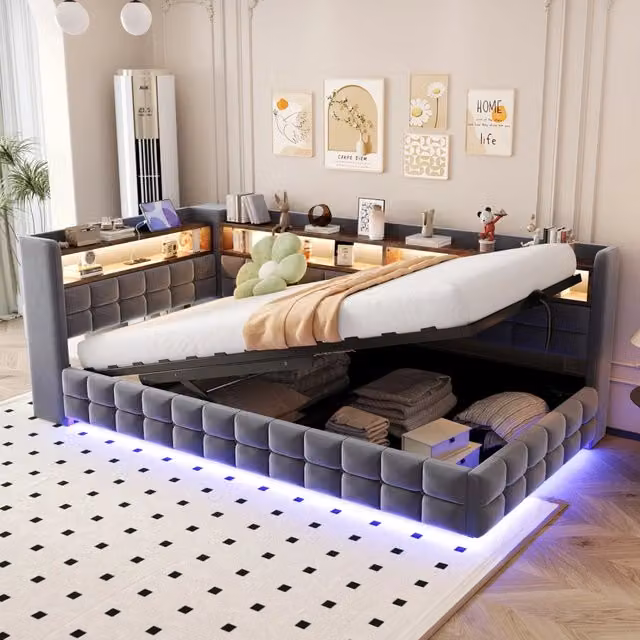 letto imbottito velluto grigio 105.5 x 217 cm