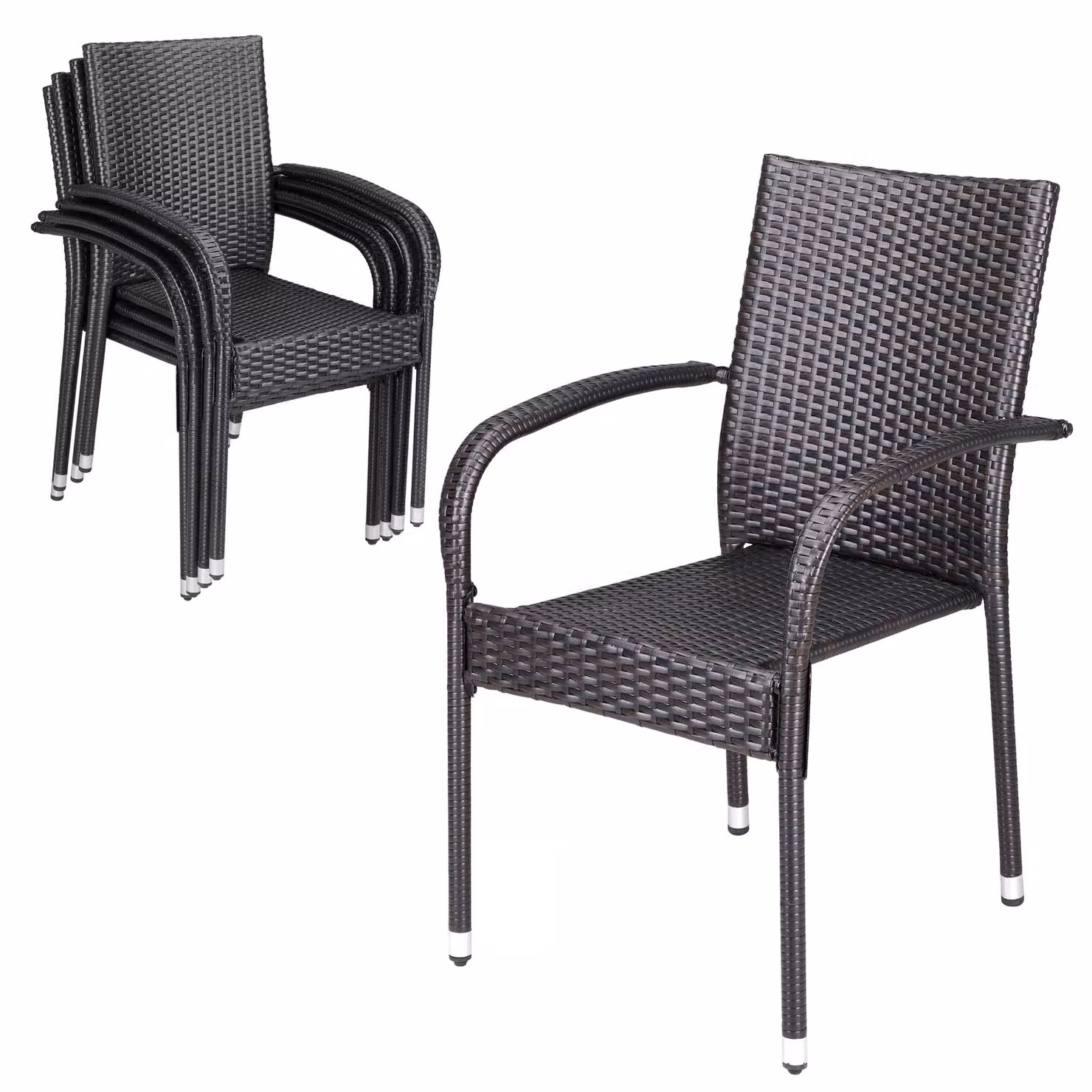 Set di 4 sedie impilabili Comfort CASARIA in polyrattan marrone con braccioli e cuscini rimovibili – 2
