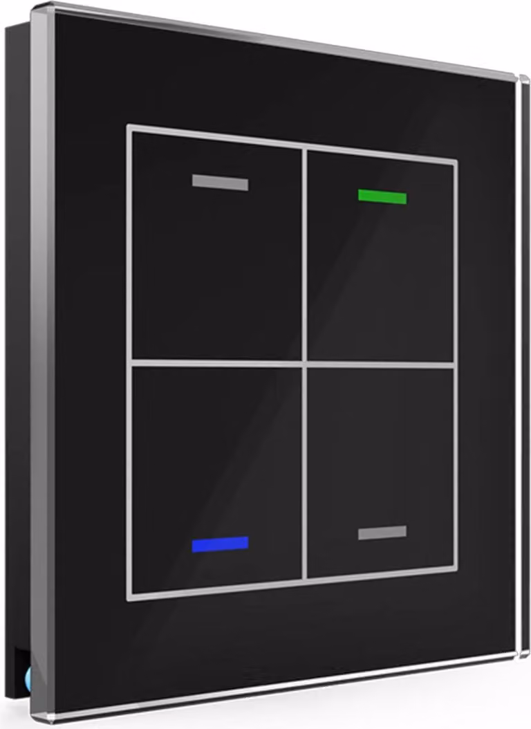 MDT KNX Pulsante in vetro II Light 4-fach RGBW, sensore di temperatura, nero, neutro, 1 pz.