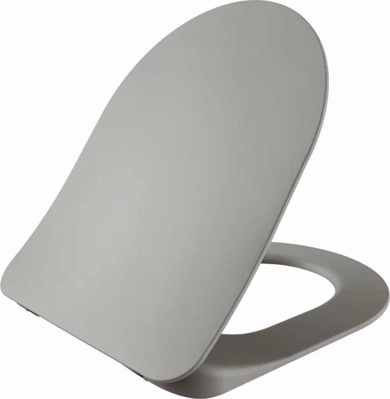 Copertura per WC in Duroplast, grigio chiaro, con sistema di chiusura ammortizzata e cerniere in acciaio inossidabile, igienica e resistente