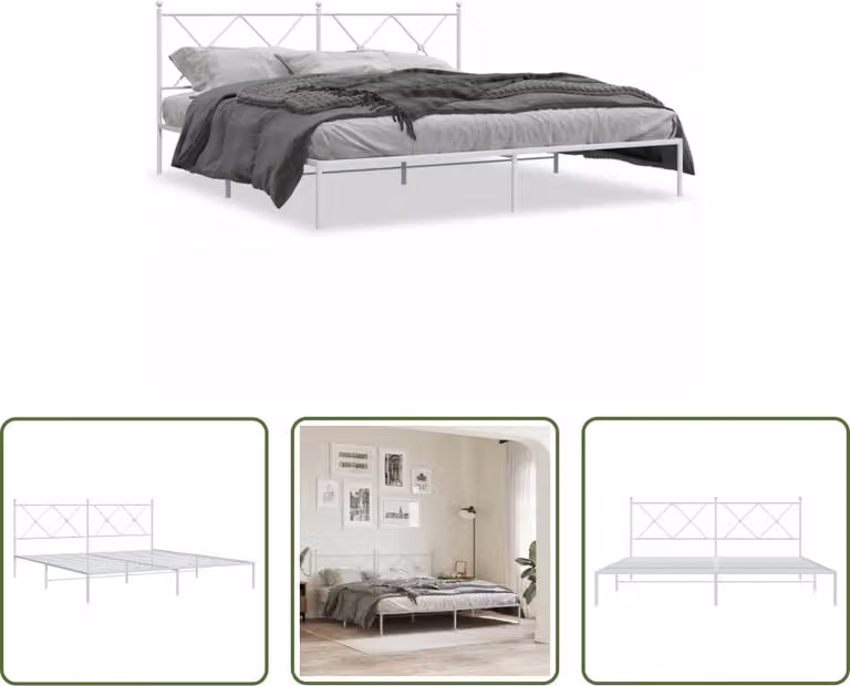 The Living Store Struttura letto con testiera in metallo bianco 183x213 cm