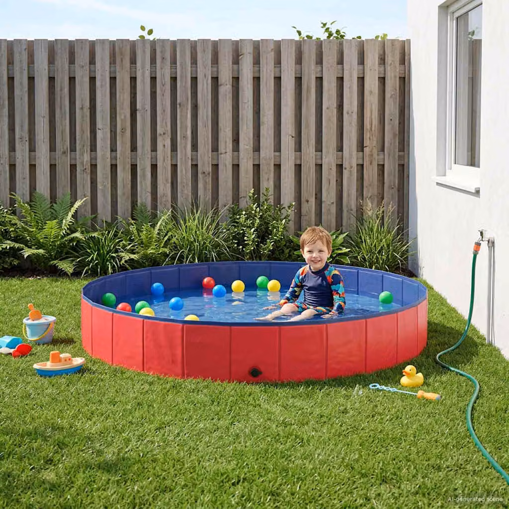 Piscina gonfiabile rotonda per bambini vidaXL, colore rosso, Ø 200 x H 30 cm