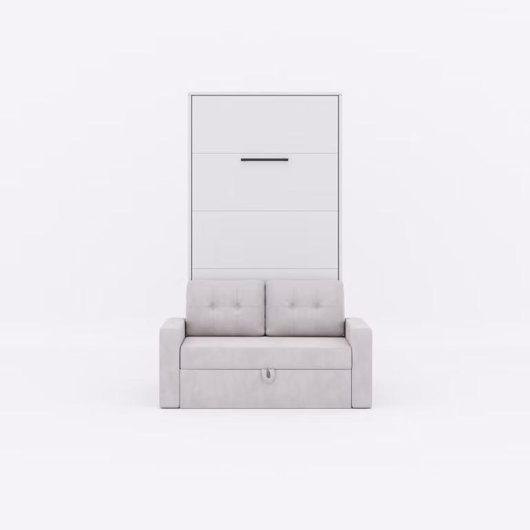 Letto a scomparsa M3 (profondità 55 cm) verticale 100x200 incl. divano grigio sabbia Bianco