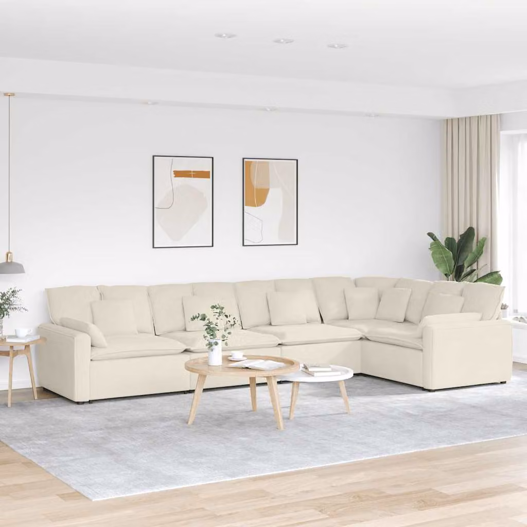 vidaXL Divano Modulare a L in Velluto Beige con Cuscini e Struttura in Metallo e Legno