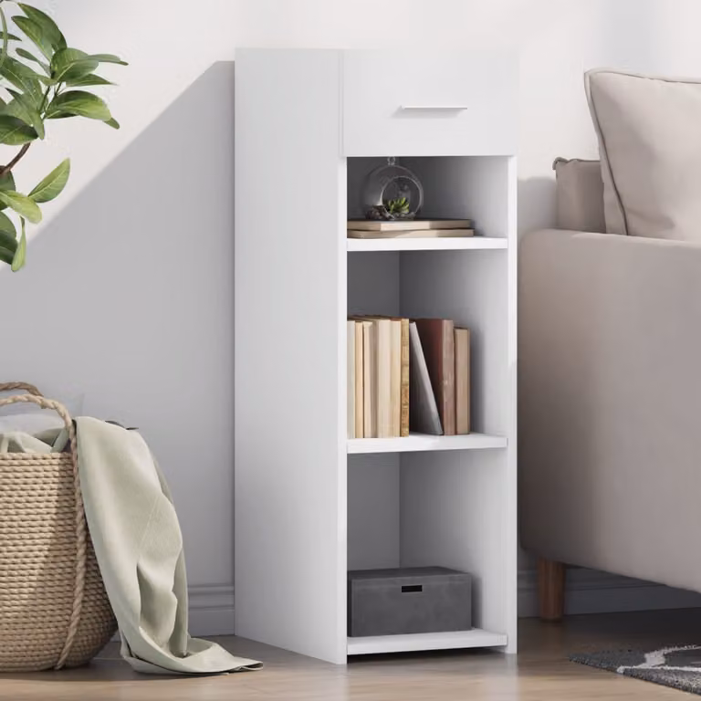 Credenza bianca moderna vidaXL in legno multistrato e MDF, sospesa, L: 30 cm, P: 42,5 cm, H: 93 cm