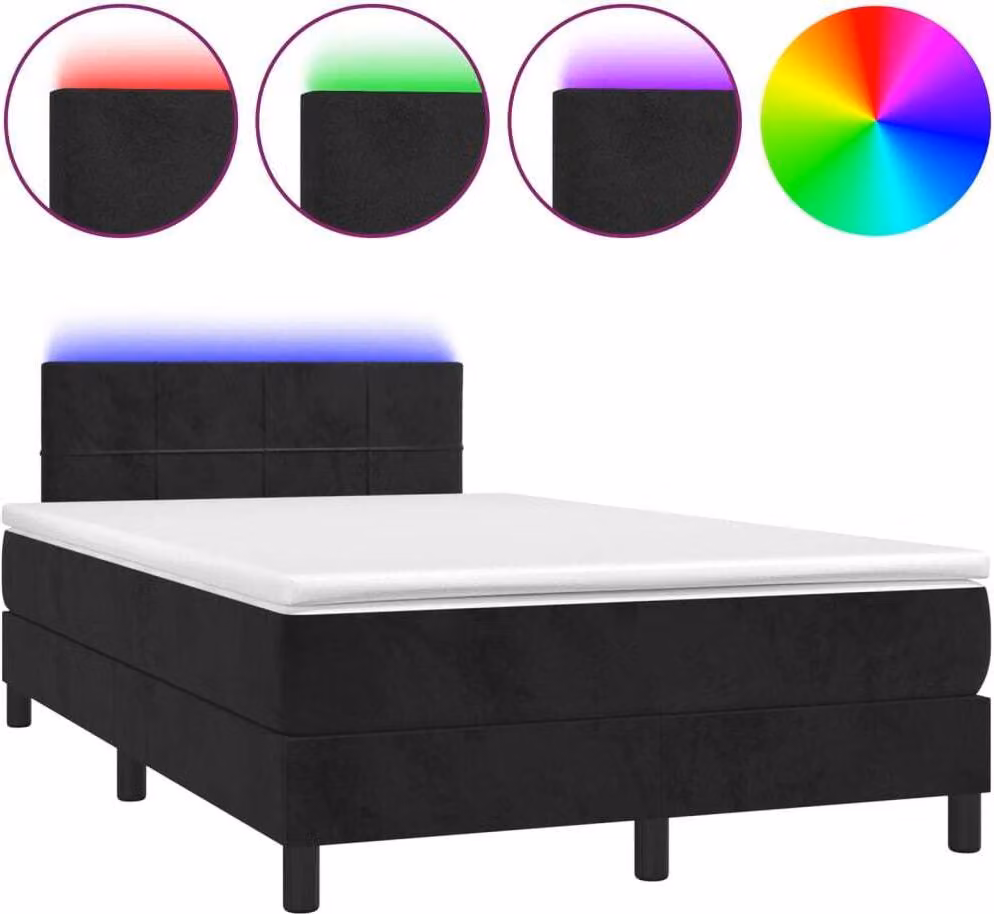 Letto a Molle con Materasso e LED Nero 120x200 cm in Velluto