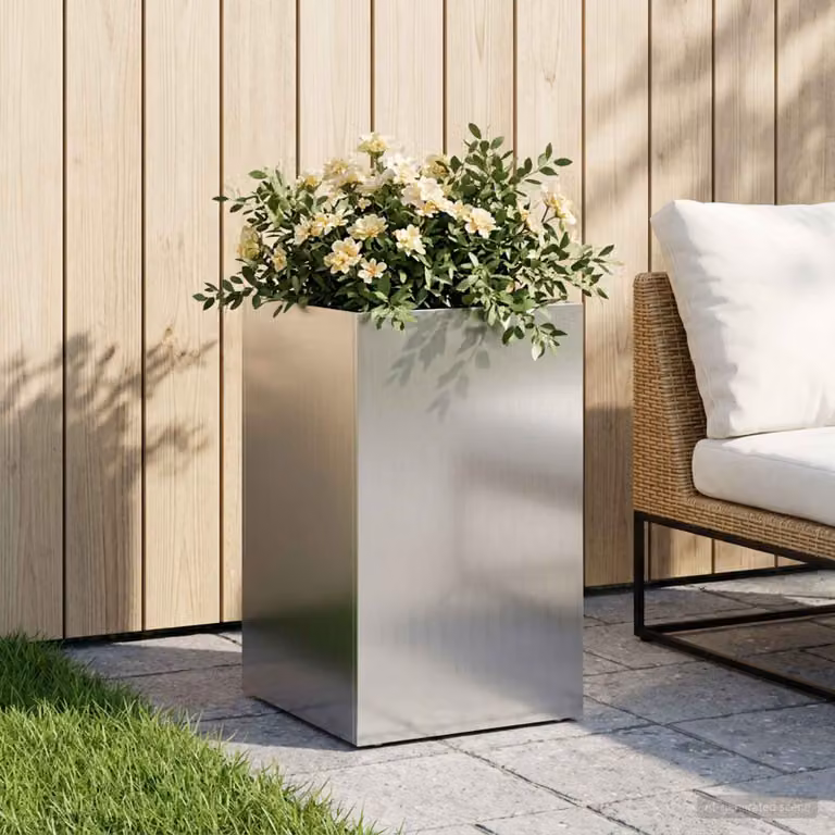 Vaso da giardino vidaXL in acciaio zincato argento L/P/H: 30 x 30 x 40 cm
