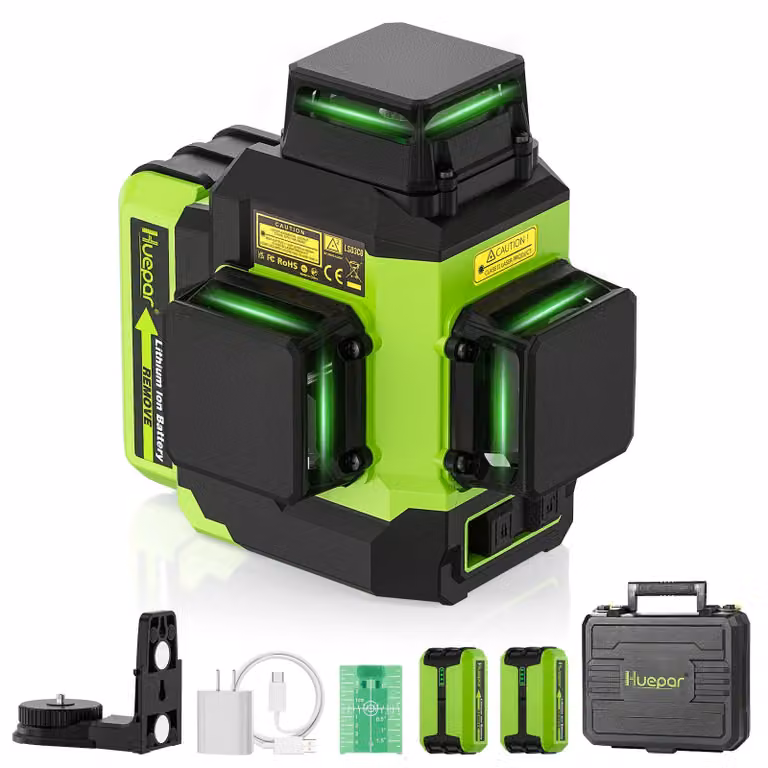 Livella laser verde a 360°, portata 30 metri, inclusi 2 accumulatori