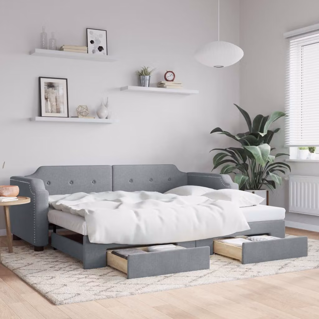 Maison Exclusive - Divano letto estraibile con cassetti, grigio chiaro, 90x190 cm, tessuto