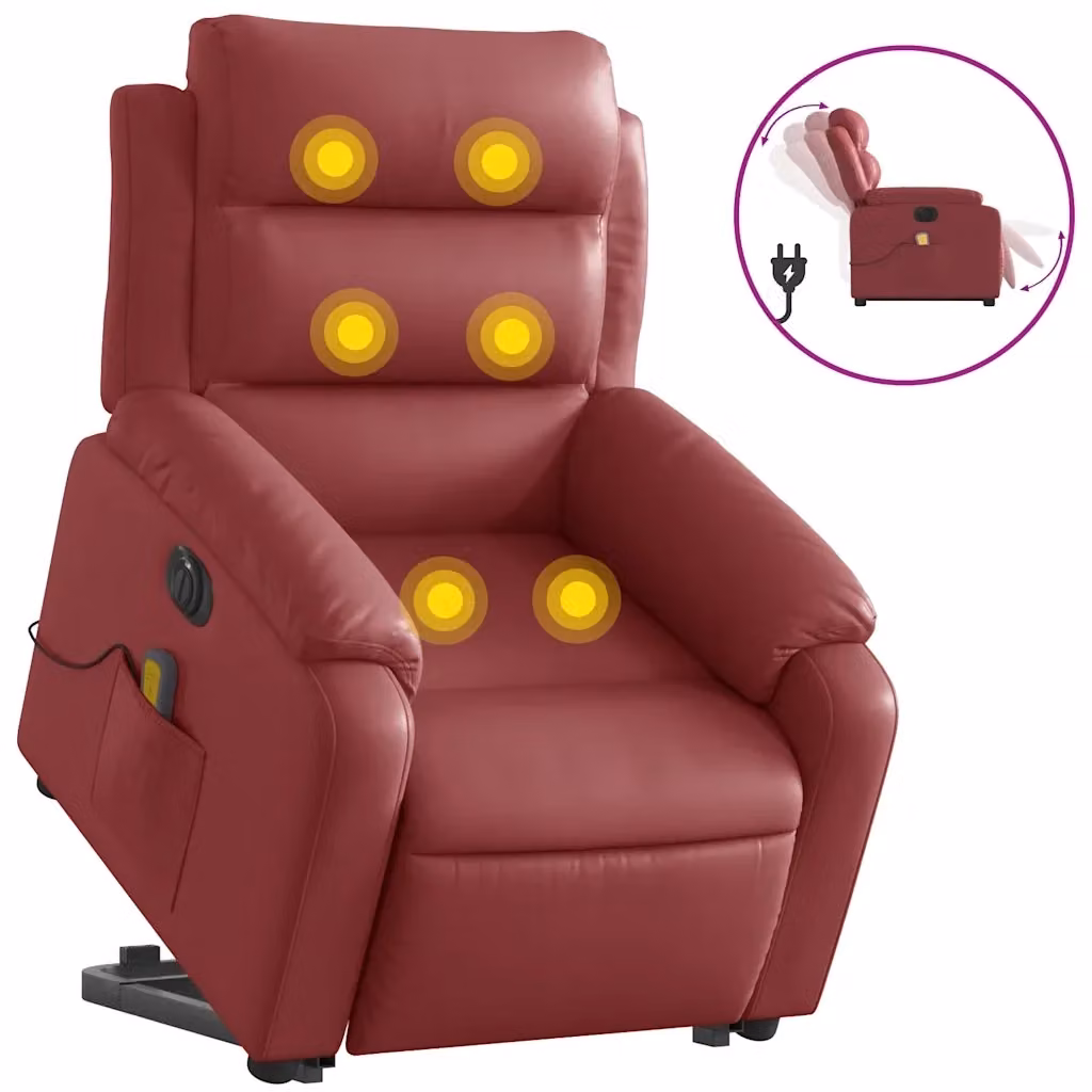 Poltrona Alzapersona Reclinabile vidaXL in Similpelle Rossa con Assistenza Elettrica e Braccioli – 2