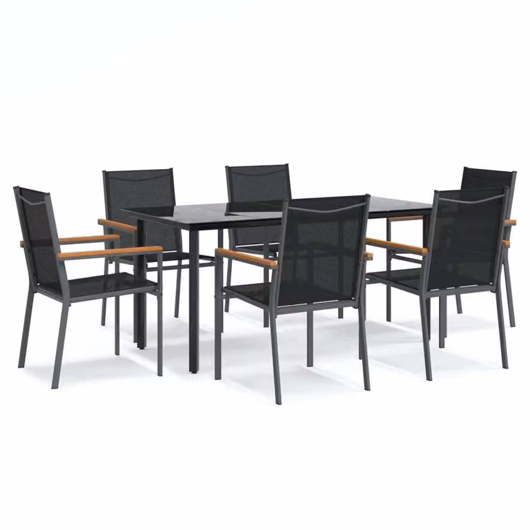 Set da Pranzo da Giardino 7 pz Nero in Textilene e Acciaio