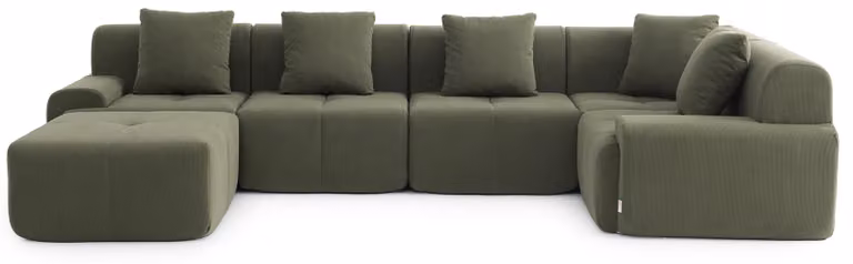 Milysofa Sofamous: divano angolare modulare a 5 posti con chaise longue, in velluto a coste verde salvia