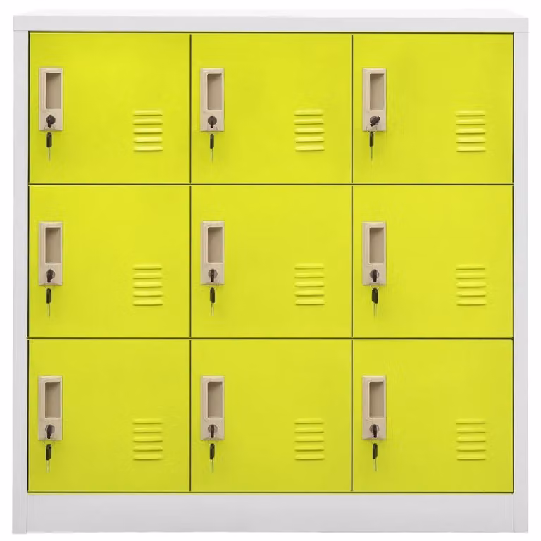 Set di 5 armadietti per chiavi vidaXL in acciaio, colore grigio, verde e giallo, con montaggio a parete, L: 90 cm, P: 45 cm, H: 92,5 cm