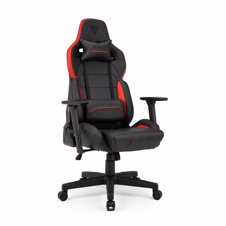 Sedia da gaming SENSE7 Sentinel Nero Rosso - Sedia da ufficio ergonomica, sedia da scrivania, 150 kg, braccioli 3D, funzione oscillante, poltrona direzionale, poltrona per PC