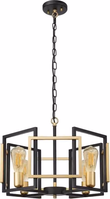 Lampadario Primero design nero-oro geometrico 4xE27 Italux