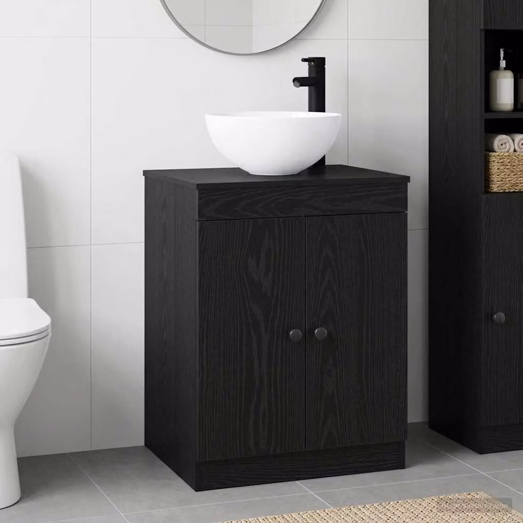 Set di mobili per il bagno moderno vidaXL in legno e metallo nero opaco