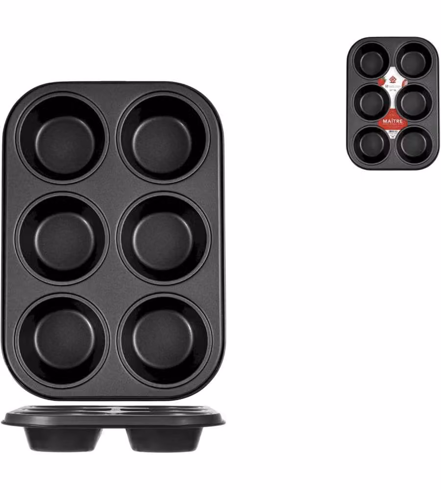 Home Stampo Muffin Maitre 6 Posti Antiaderente Nero 27x18,5 cm