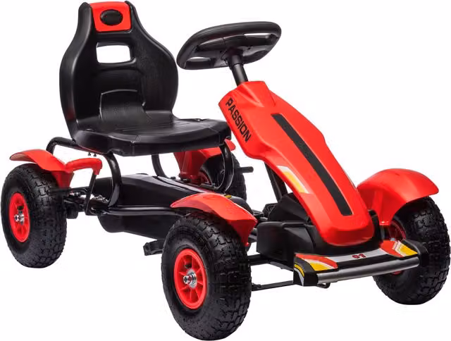 Go Kart a Pedali HOMCOM per Bambini 5-12 Anni con Sedile Regolabile e Freno a Mano, Rosso, L 121 x P 58 x H 61 cm