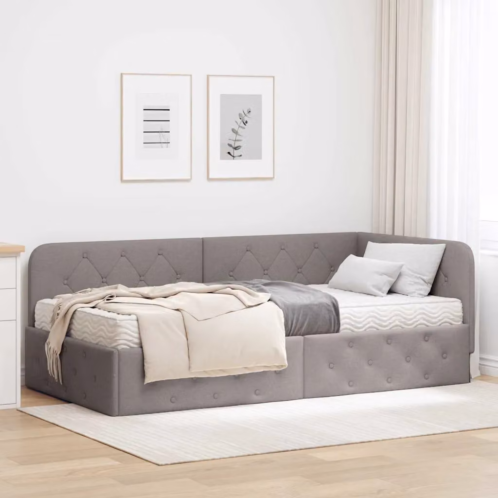 vidaXL Letto ad angolo moderno con chaise longue asimmetrica in tessuto beige o grigio, L/P/H: 204 x 140 x 104 cm