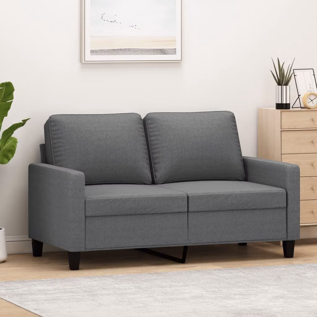 Divano a due posti, colore grigio scuro, 120 cm, rivestito in tessuto