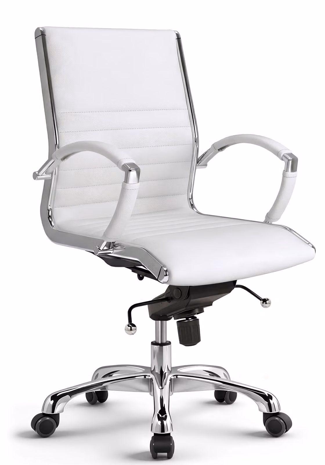 VERSEE Montreal sedia girevole in pelle bianca - sedia da scrivania ergonomica, sedia da ufficio imbottita di con schienale alto, stabile fino a 150 kg di carico