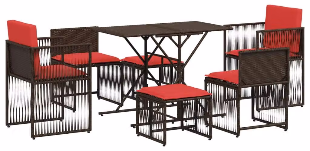 Set da pranzo da giardino composto da 7 pezzi, con cuscini, in rattan sintetico marrone
