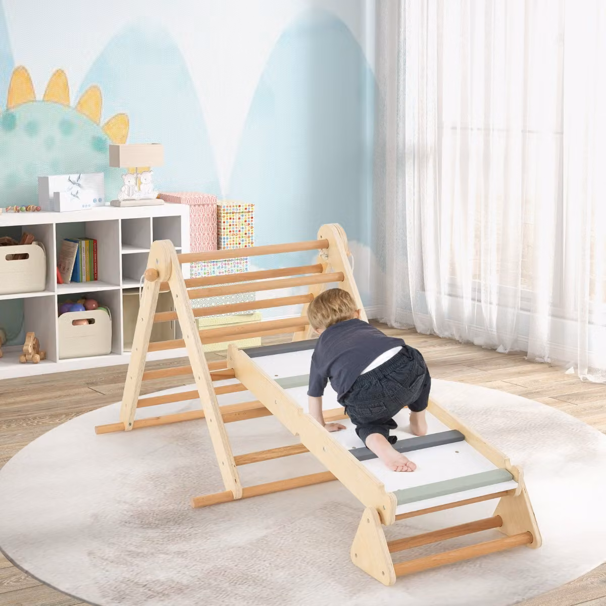 Set di arrampicata 3-in-1 Costway per bambini in legno naturale pieghevole multicolore