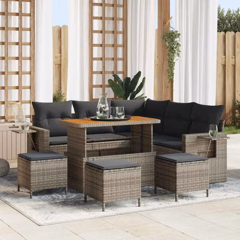Set Divano da Giardino vidaXL 10 Pezzi con Cuscini Grigio con Struttura in Metallo e Design a L