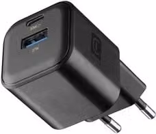 Caricabatterie Cellularline Multipower GaN 30W con porte USB Type-A e USB Type-C, Nero