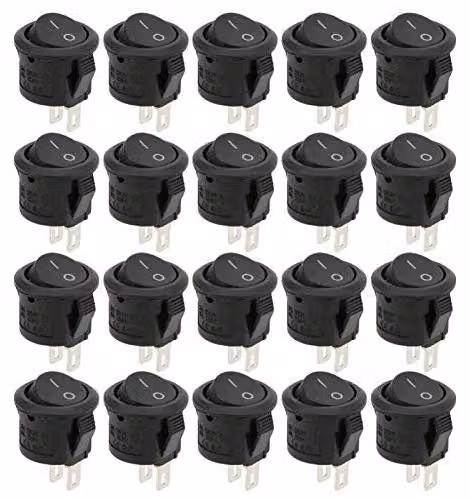 Interruttori a levetta, 20 pezzi, dimensioni 16x25 mm, con indicazioni ON/OFF, colore nero, 3A/250V~, 6A/125V~