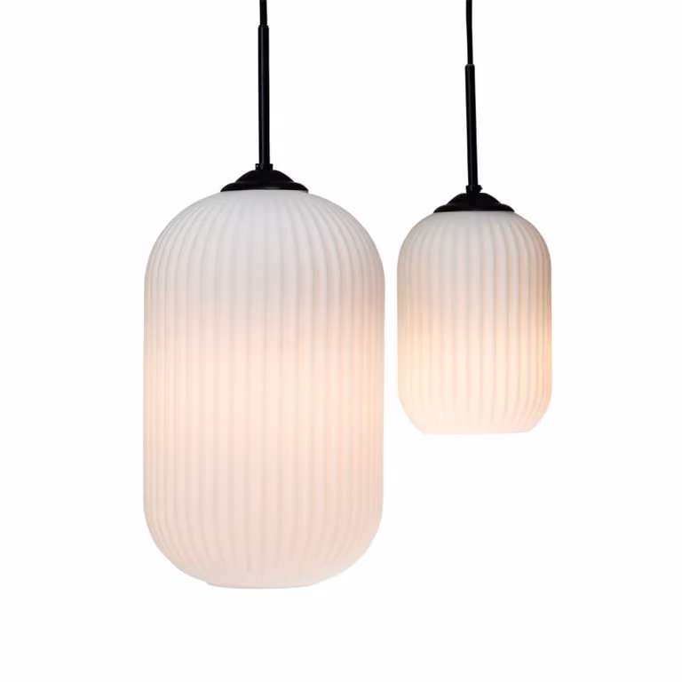 Dyberg Larsen Lampada a sospensione in vetro Riflet, dimmerabile, Bianco / Opale, Soggiorno / Sala da pranzo, Vetro, Lampada a sospensione