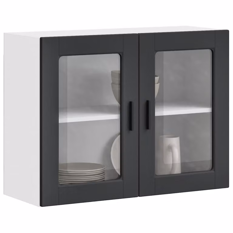 Pensile da cucina moderno vidaXL con ante in vetro, bianco e nero, L: 80 cm, H: 60 cm, P: 31 cm