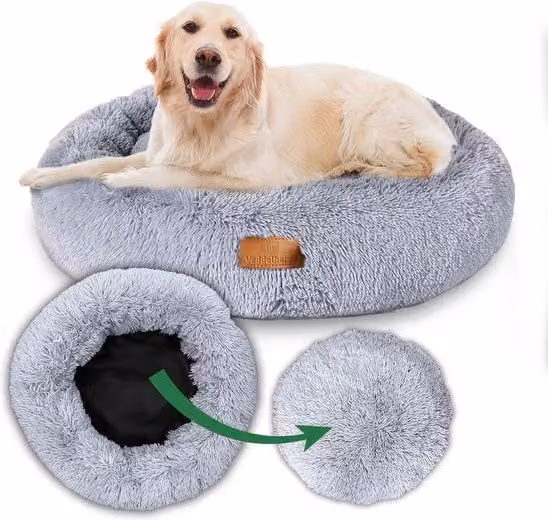 Letto rotondo per cani e gatti Veddelholzer in microfibra grigio chiaro con cuscino e fodera rimovibile, Diametro: 60 cm