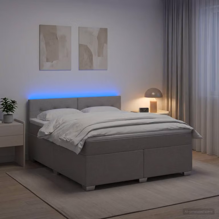 Letto con Box Spring, Materasso Ibrido e Illuminazione LED vidaXL, Grigio Chiaro, 140 x 200 cm