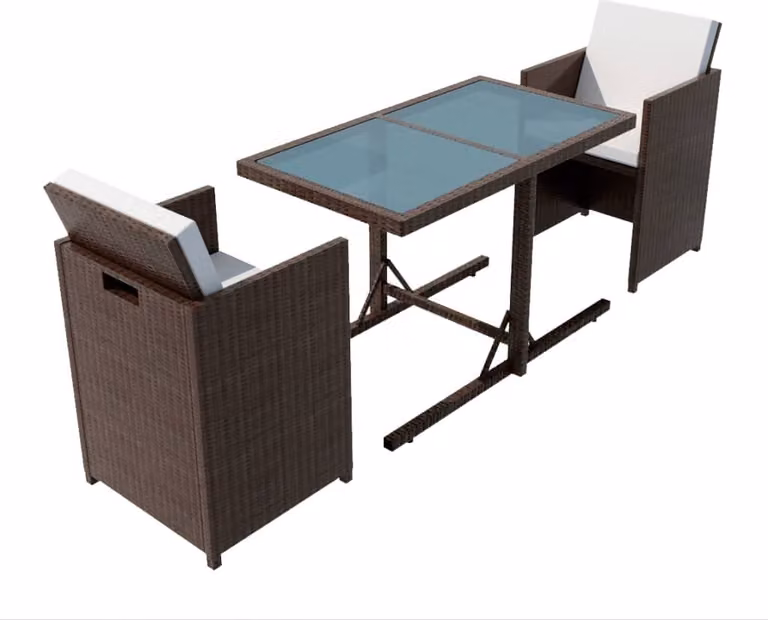 Set da Bistrot 3 pz con Cuscini in Polyrattan Marrone