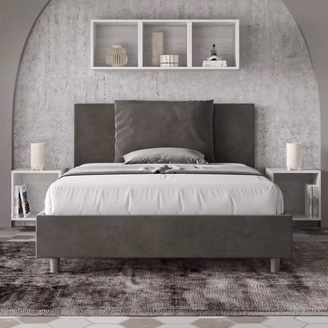 Letto imbottito Ityhome Antea in microfibra grigio con rete L/P/H: 145 x 202 x 110 cm