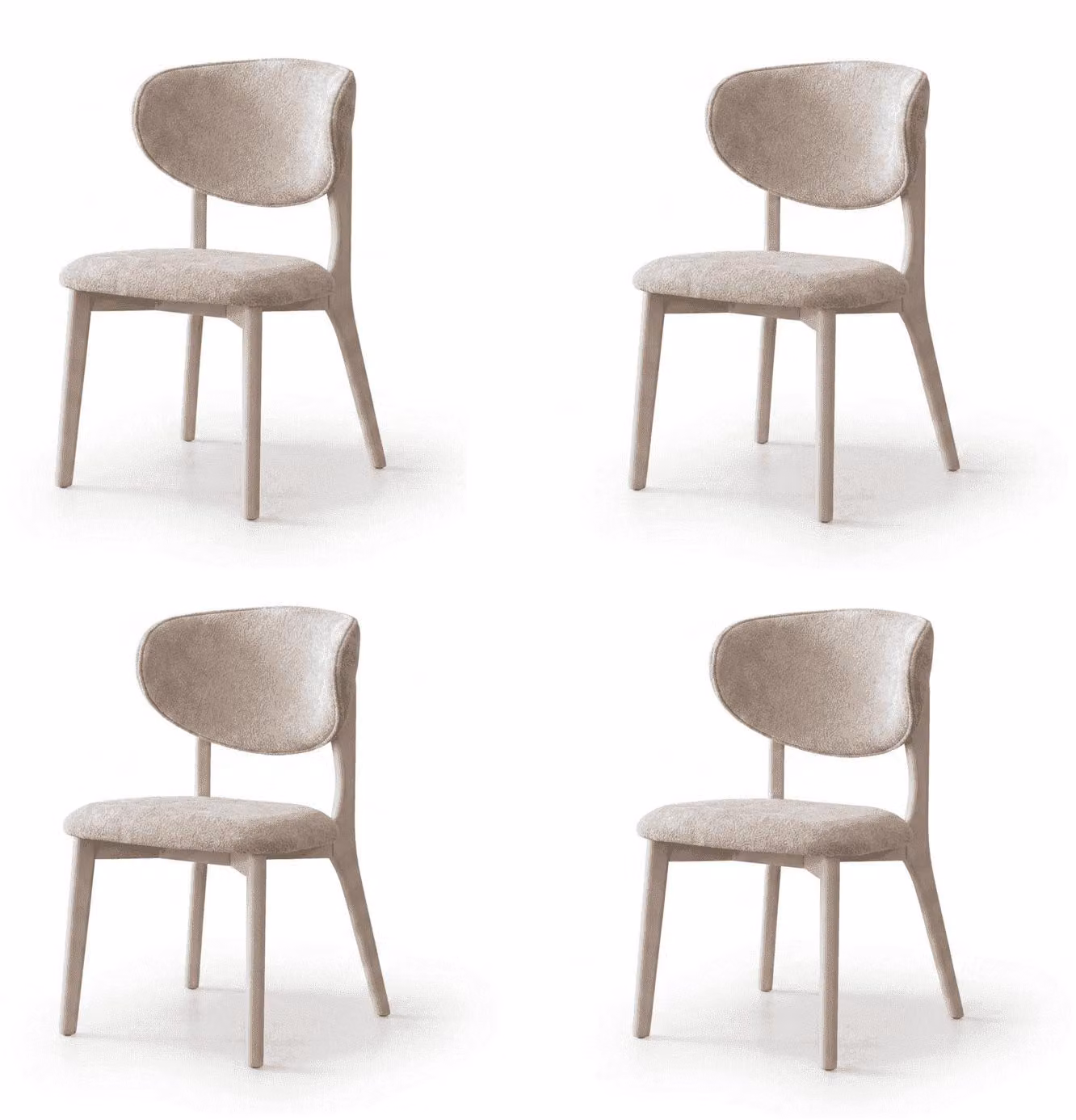 Set di sedie da design, poltroncine beige, moderne, in tessuto bouclé, ideali per la cucina
