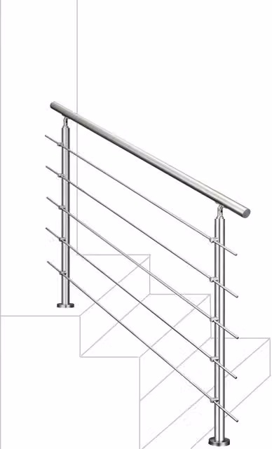 Balaustra Corrimano Ringhiera Aica Italy in Acciaio Inox 304 Spazzolato Colore Argento per Interni ed Esterni con 5 Barre Trasversali L: 150 cm, H: 106 cm