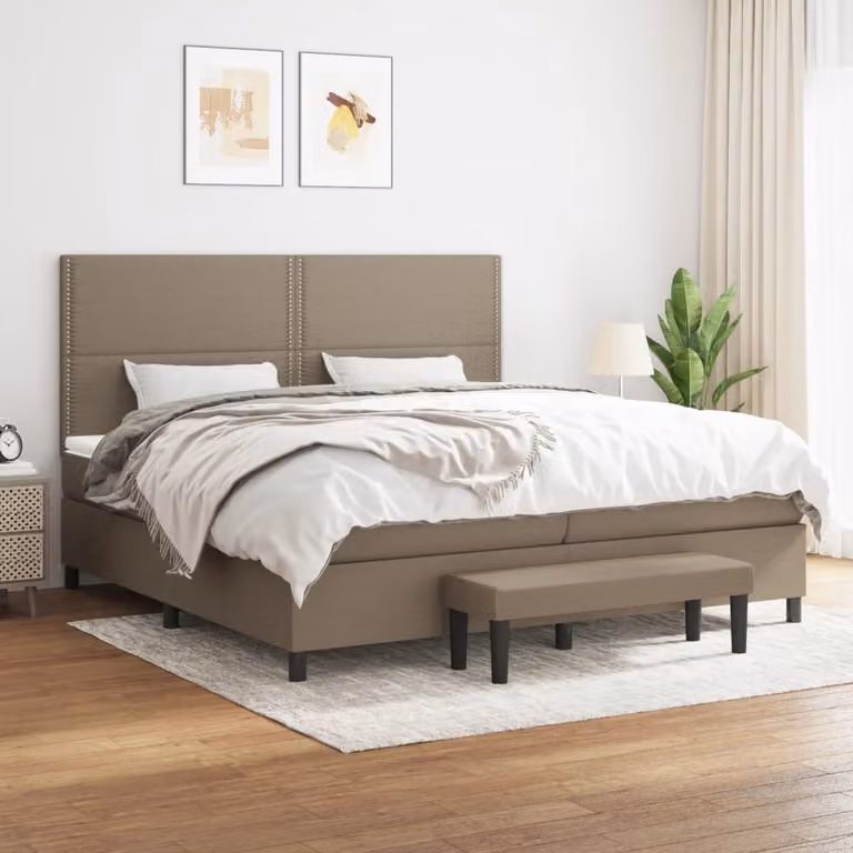 vidaXL Letto Ibrido con Giroletto a Molle e Materasso in Tessuto Beige e Bianco L/P/H: 200 x 200 x 28 cm