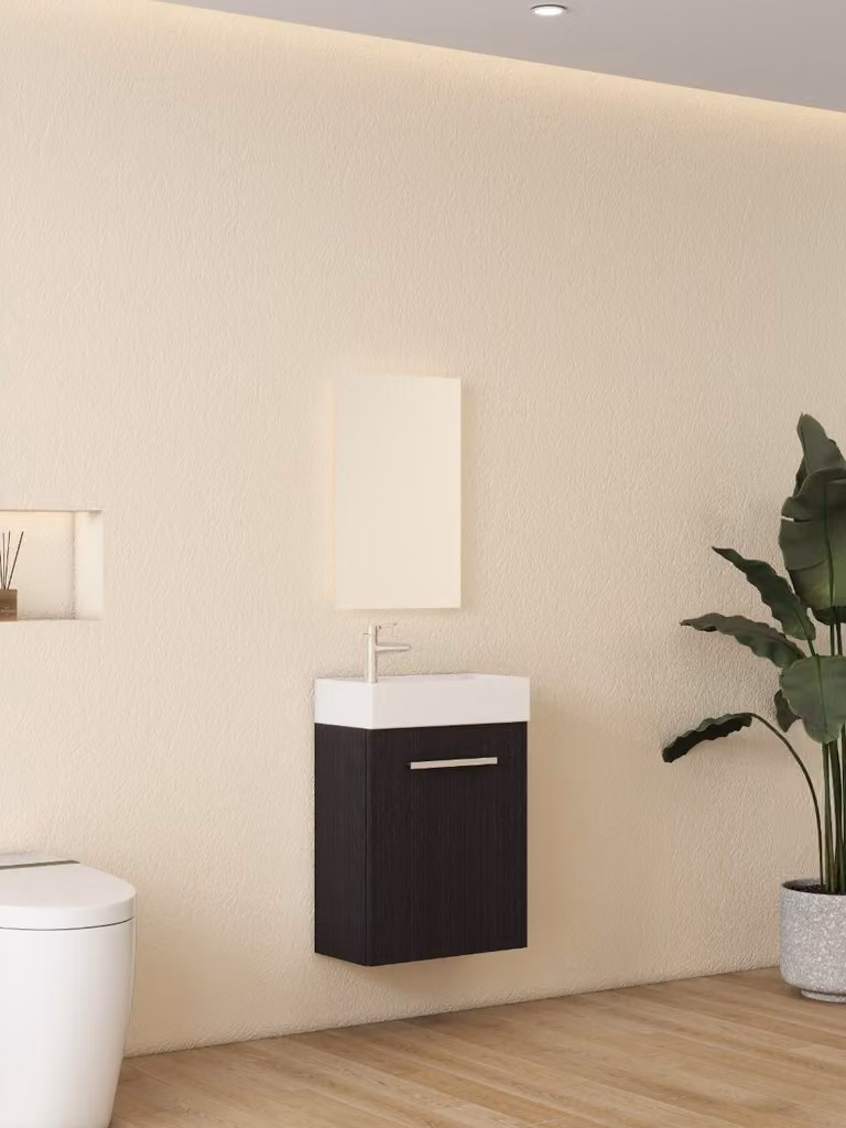 Mobile per WC - Bianco lucido - Dimensioni compatte 45 cm con colonna in Vetroceramica