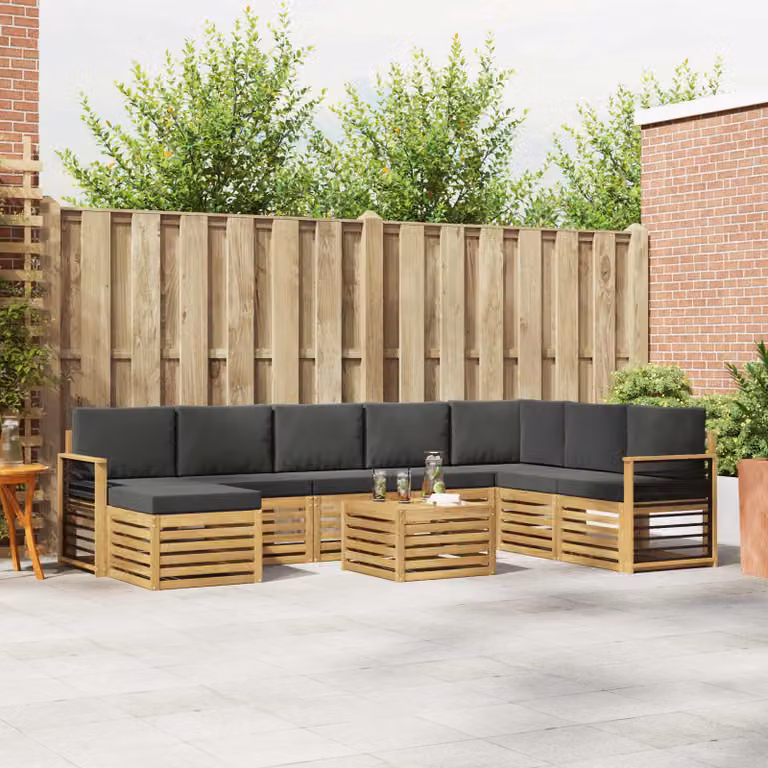 vidaXL Set di divani da esterno 9 pz in legno di acacia con cuscini Bianco e Antracite