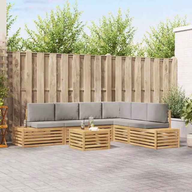 7 pz Set di divani da esterno Poliestere Bianco e Grigio Chiaro 3392481