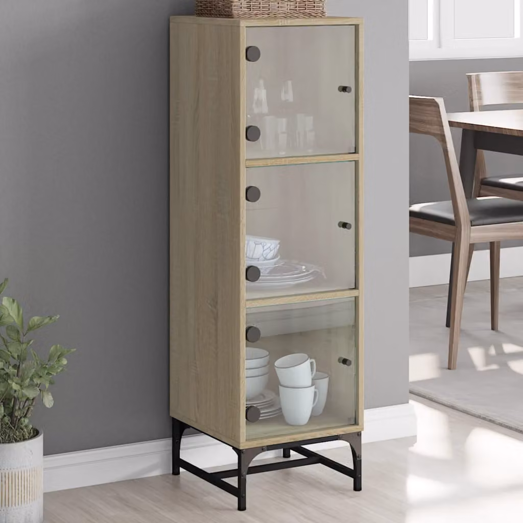 Credenza moderna vidaXL con ante in vetro e finitura Rovere Sonoma, L 120 x P 37 x H 35 cm