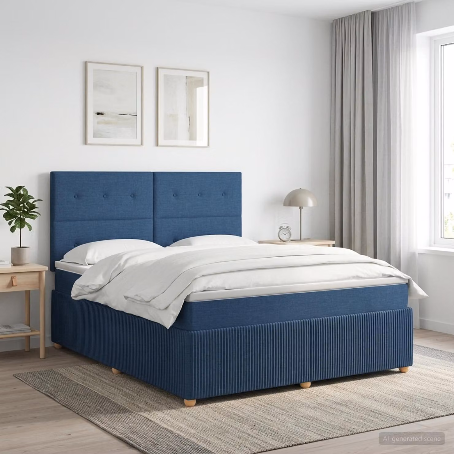 Letto box spring con materasso vidaXL in tessuto blu e bianco, L/P: 140 x 190 cm