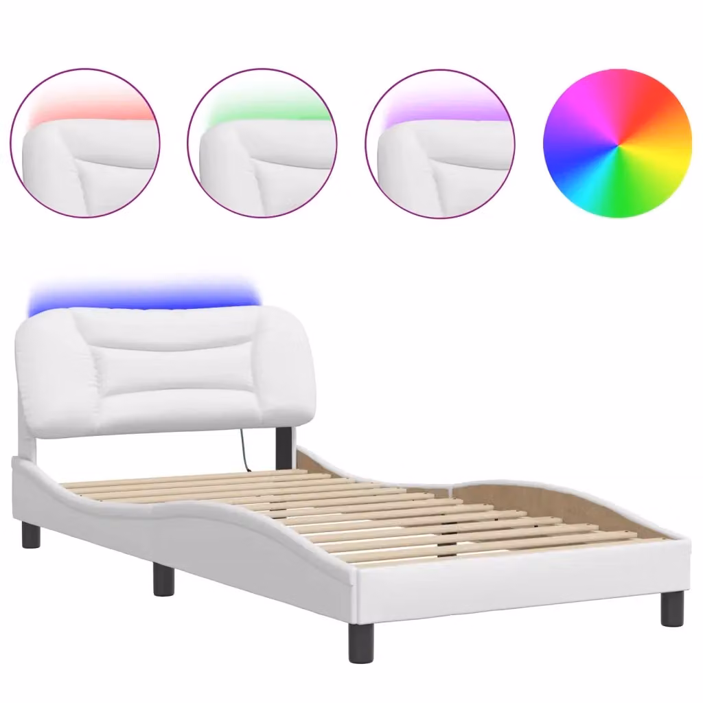 vidaXL Giroletto Hvar Bianco con LED e porta USB in ecopelle e legno L/P/H: 200 x 100 x 74,5 cm – 2