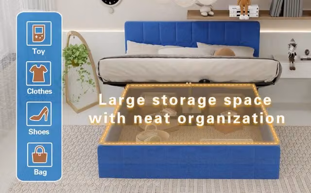 Letto imbottito in velluto lucido con testiera trapuntata, blu navy, 160x200 cm, senza materasso